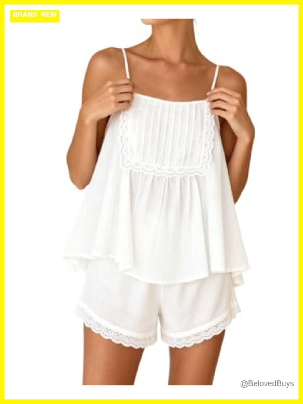 Womens Cotton Pajama Set Sleeveless Tank Top Shorts Square Neck Sleepwear